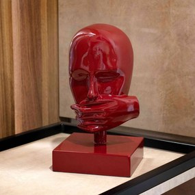 Escultura Mascara Rosto Silêncio Em Cerâmica Vermelho Ocre 25x15 Cm - D'Rossi