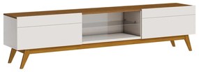 Rack Bancada 2 Gavetas 218cm Amy Off White/Freijó G29 - Gran Belo