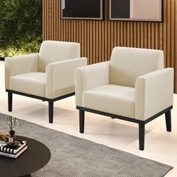 Poltrona Base Madeira Preto Kit 2 Maressa Suede Bege - Ibiza