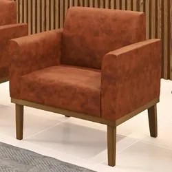 Poltrona Decorativa Base Madeira Castanho Maressa Sintético PU Nozes -