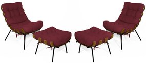 Kit 2 Poltronas Costela Com 2 Puff Costela Suede Bordô
