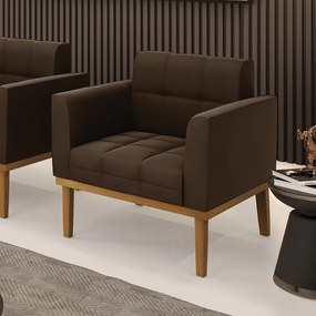 Poltrona Decorativa Karen Pés Fixo em Madeira Castanho Suede Marrom 19 - Gran Belo