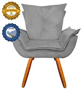 Poltrona Decorativa Pés Palito Emília Plus Suede Cinza