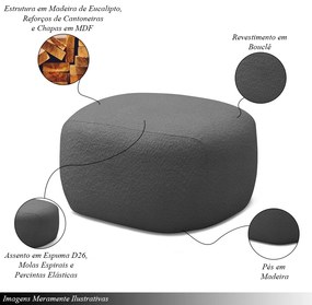 Conjunto Poltrona Base Giratória e Puff Decorativo Charlote Sala de Estar Bouclê Grafite G88 - Gran Belo
