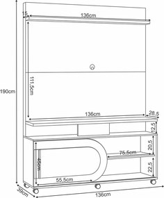 Home Theater Órbis TV até 55 Polegadas com Rodízios Cinamomo/Off White G26 - Hb Móveis