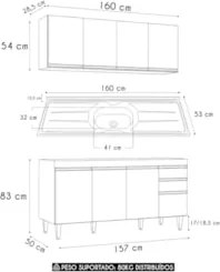 Armário Cozinha e Balcão Com Pia 160cm Arkansas Cinza       - Lumil