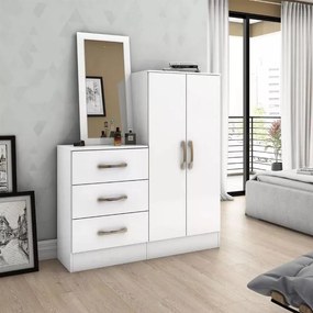 Cômoda para Quarto Balcão Multiuso 3 Gavetas 2 Portas Branca