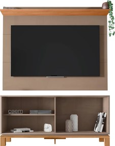 Painel TV 45 Pol 136cm com Rack Bancada para Sala Visari Marrom/Freijó C01 - D'Rossi