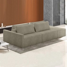 Sofá Ilha Modulado Milos 232cm Puff Lateral Bouclê Bege G33 - Gran Belo