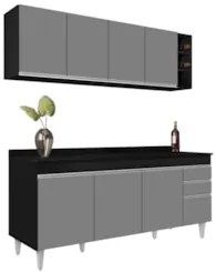 Armário Aéreo Nevada e Balcão 180cm com Tampo Dallas Preto/Cinza - Lum