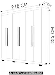 Guarda Roupa Casal 218cm 6 Portas Bolty Nature/Alasca V02 - Mpozenato