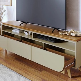 Rack TV 75 Pol 200cm Bancada para Sala Elarin Cumaru/Opala M20 - D'Rossi