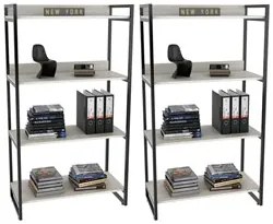 Kit 2 Estantes Livreiro Prisma Estilo Industrial 80cm 4 Prateleiras C0