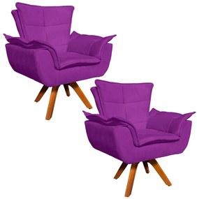 Poltrona Sala de Estar Giratória MM30 Kit 2 Opalla Suede - Roxo