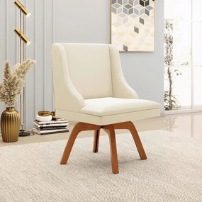Kit 5 Cadeiras Decorativas Sala de Jantar Base Giratória de Madeira Firenze Veludo Bege/Natural G19 - Gran Belo