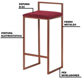 Banqueta Decorativa Selena Base Bronze Suede Bordô G41 - Gran Belo