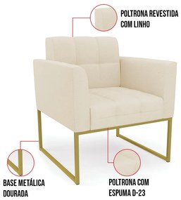 Kit 2 Poltronas Elisa Linho Base Metálica Industrial Dourado D03 - D'Rossi - A19 Bege