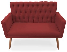Poltrona Namoradeira Clara Capitonê Pés Palito Suede Vermelho - Sheep Estofados
