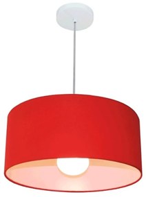 Lustre Pendente Cilíndrico 4052 Cúpula em Tecido 50x21cm Vermelho - Bivolt