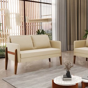 Sofá Namoradeira Lana Suede Base de Madeira D03 - D'Rossi - Bege
