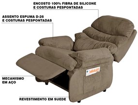 Poltrona do Papai Reclinável Debby Suede Chocolate G30 - Gran Belo