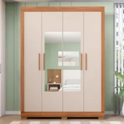 Guarda Roupa Solteiro 154cm 4 Portas Espelho Brasid Freijó/Off C01 - M