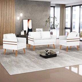 Kit 01 Namoradeira 02 Lugares e 02 Poltronas Mari Corino Branco Pés Palito Castanho - D'Rossi