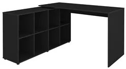 Mesa Escrivaninha em L Eron e Estante Livreiro 90x187cm Lean A06 Preto