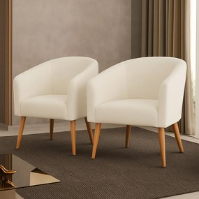 Poltrona Decorativa Pé Palito Castanho Kit 2 Stella Cotelê Ext/Veludo D03 - D'Rossi - Off White