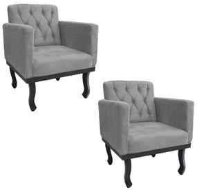 kit 02 Poltronas Classic Pés Luís XV Suede Cinza - ADJ Decor