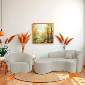 Kit Recamier Curvo Sala de Estar Inglaterra 200cm Lado Esquerdo Poltrona Orgânica Luxo Amore Linho