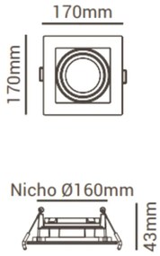 Spot De Embutir Quadrado Recuado 17X17X4,4Cm 1 X Ar111 - Preto | Opus...