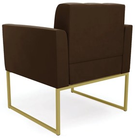 Kit 1 Sofá Namoradeira e 2 Poltronas Elisa Suede Base Metálica Industrial Dourado - D'Rossi - Marrom