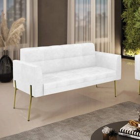 Sofá Namoradeira 2 Lugares Pé de Ferro Dourado Elisa Corano D03 - D'Rossi - Branco