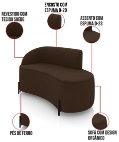 Sofá 2 Lugares Orgânico 140cm Pé Ferro Preto Morgan Suede D03 - D'Rossi - Marrom