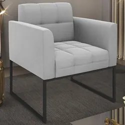 Poltrona Decorativa Base Industrial Preto Ana Suede Cinza - Ibiza