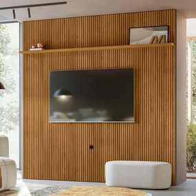 Painel TV 75 Pol 238cm Ripado para Sala Kalven M20 - D'Rossi - Cumaru