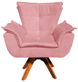 Poltrona Giratória Opala Suede Rosê Base Madeira MM30