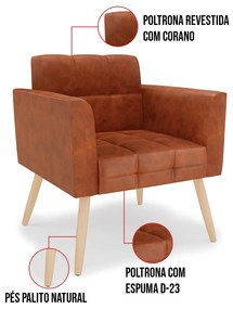 Kit 1 Sofá Namoradeira e 2 Poltronas Elisa Corano Nozes Pés Palito Natural D03 - D'Rossi