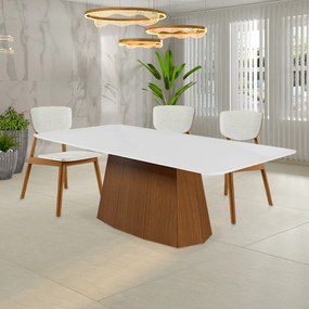 Cadeira Decorativa Sala de Jantar Madeira Maciça Lang Linho Off White/Mel G13 - Gran Belo