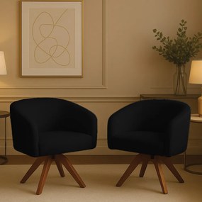 Poltrona Sala Base Giratória Madeira Kit 2 Arielle Bouclê Preto D03 - D'Rossi