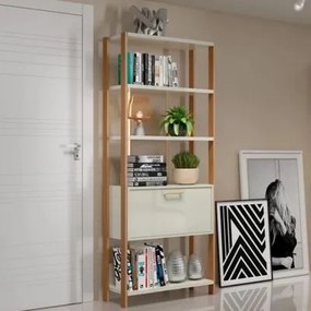 Estante 5 Prateleiras 1 `Porta Off White Freijó 73x32x185 cm Dalla Costa