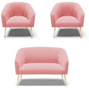 Namoradeira e 2 Poltronas Pé Palito Natural Stella Suede Rosê D03 - D'Rossi