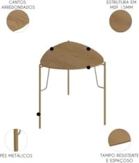 Mesa Lateral Baixa Para Sala Pés Metálicos Blen Louro/Dourado I06 - Mp