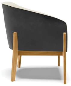 Poltrona Decorativa Base de Madeira Stella Preto/Linho Bege D03 - D'Rossi
