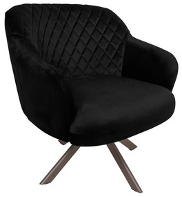 Poltrona Decorativa Kitana Pés Champagne Giratório Veludo Preto G15 - Gran Belo