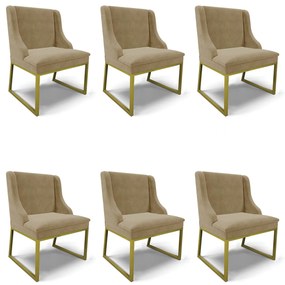 Cadeira Sala de Jantar Industrial Dourado Kit 6 Liz Suede D03 - D'Rossi - Marrom Rato