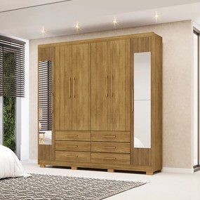 Guarda Roupa Dunas Casal 6 Portas de Bater 2 Com Espelhos 6 Gavetas MDF Nature G98 - Gran Belo