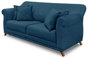 Sofá Decorativo 200cm 3 Lugares com 4 Almofadas Armstrong Veludo Azul Marinho G63 - Gran Belo