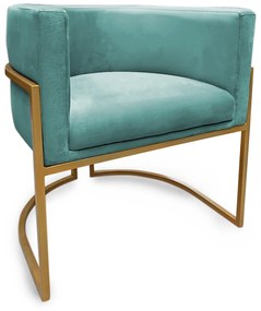 Poltrona Decorativa Base Metal Dourada Luna Veludo Turqueza - Sheep Estofados - Veludo Turquesa